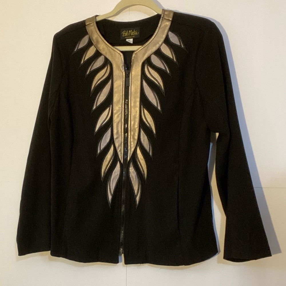 Bob Mackie Wearable Art Black Jacket with Gold and Silver Designs Size Medium